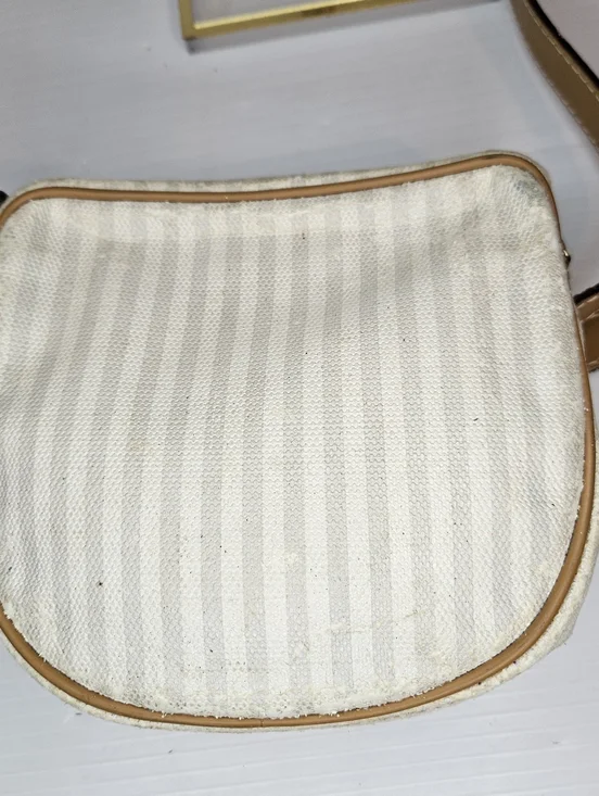 Authentic Vintage Fendi Striped Logo Canvas & Leather Crossbody Shoulder Y2K - Picture 5 of 16